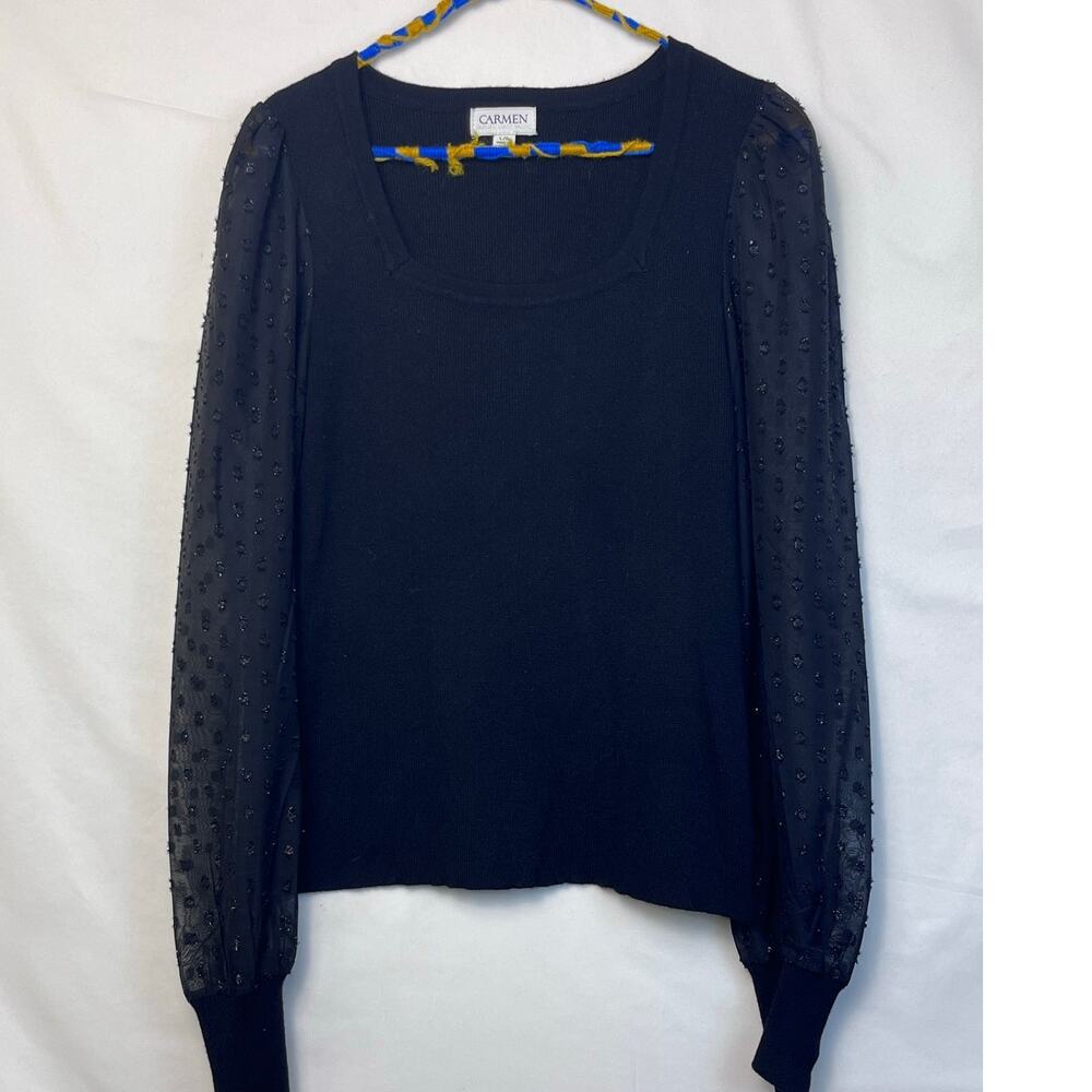 Carmen Women Large Black Long Sheer Dressy Elegant Minimalist Party Sweater